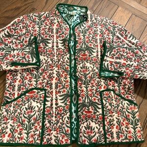 Gorgeous Women’s Floral Quilted Jacket with Green Trim
